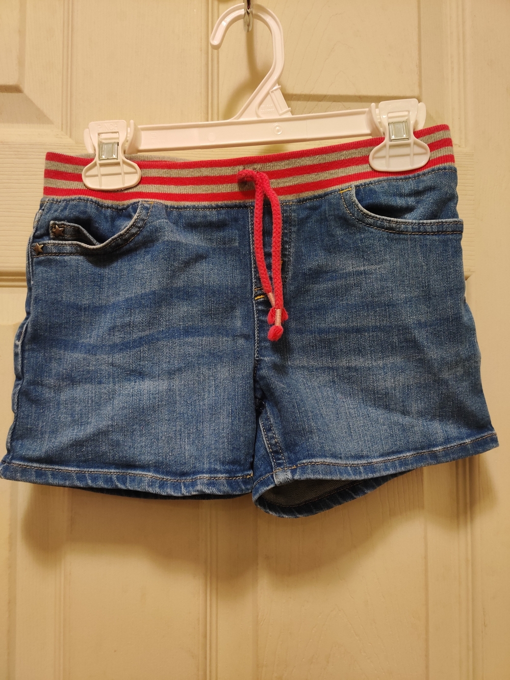 Lands' End Blue Denim Shorts with Pink And Grey Waistband